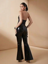 Women's Deep V-Neck Bodysuit With Glaring Detailed Halter Neckline